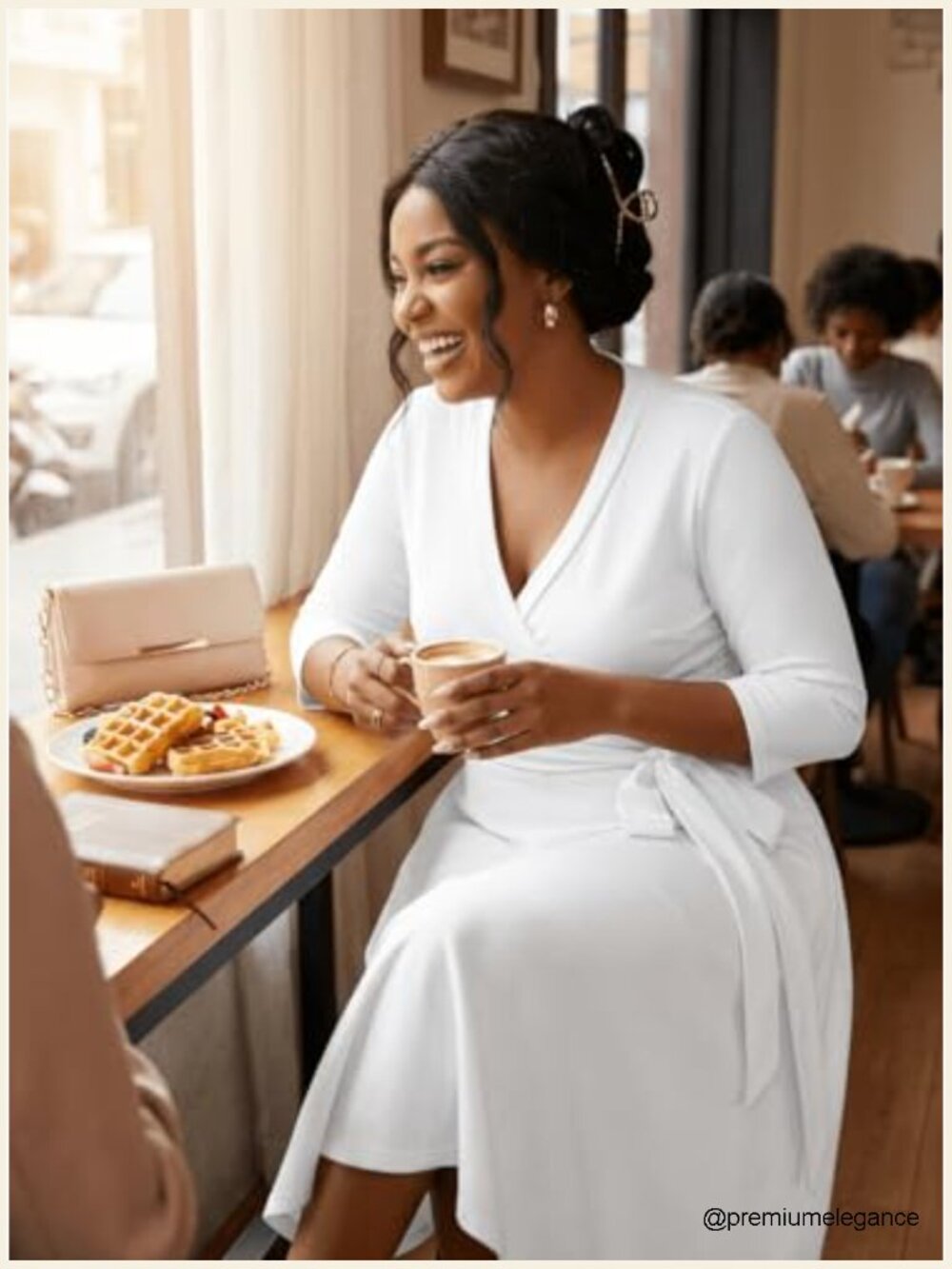 Plus Size Wrap Cocktail Dress with Pockets 3/4 Sleeve V Neck Midi - Picture 4 of 7